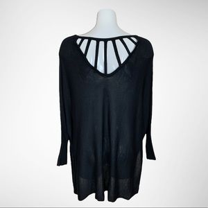 Wishlist Black Rayon Knit Shark Bite Hem Caged Back Semi Sheer Top M/L